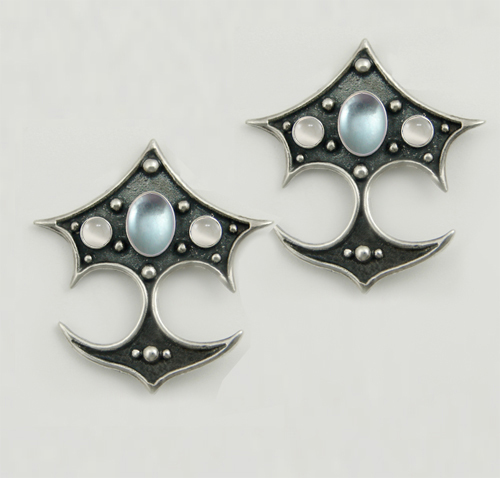 Sterling Silver Gothic Drop Dangle Earrings With Blue Topaz And White Moonstone